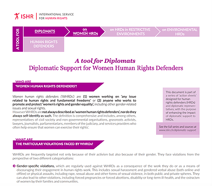 Diplomatic Support for Women Human Rights Defenders. A tool for Diplomats