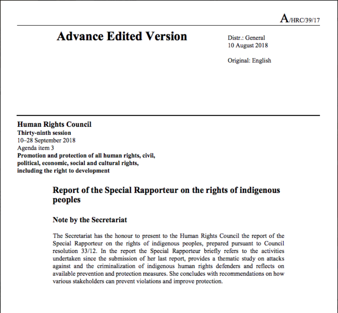 Report of the Special Rapporteur on the Rights of Indigenous Peoples