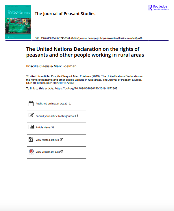 The United Nations Declaration on the rights of peasants and other people working in rural areas