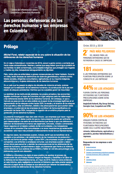 Las personas defensoras de los derechos humanos y las empresas en Colombia