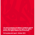 The role of business and States in violations against human rights defenders of land rights, the right to territory and rights related to the environment