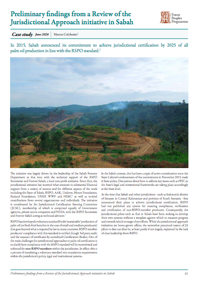Case Study: Preliminary findings from a Review of the Jurisdictional Approach initiative in Sabah, Malaysia