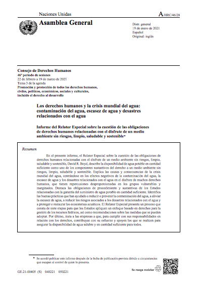 Los derechos humanos y la crisis mundial del agua: contaminación del agua, escasez de agua y desastres relacionados con el agua